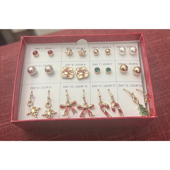NWT 12 Days of Christmas Studs/Hooks Pierced Earrings  Avon Tree Candy Cane Star - Picture 1 of 5
